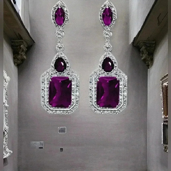Purple CZ Silver Rinestone Mob Wife Dangling Chic Prom Wedding - Picture 1 of 3